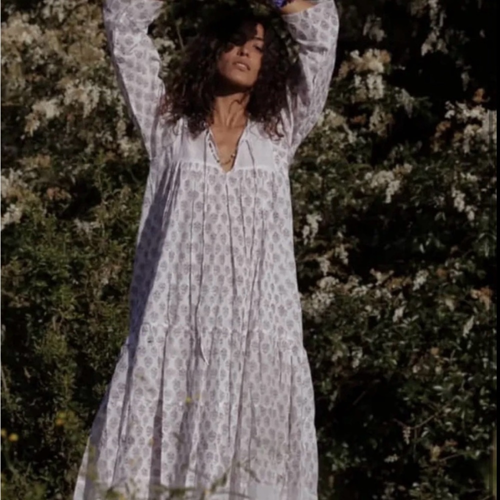 Daughters Of India JASMIT Dress Lavender White Boho Cotton M